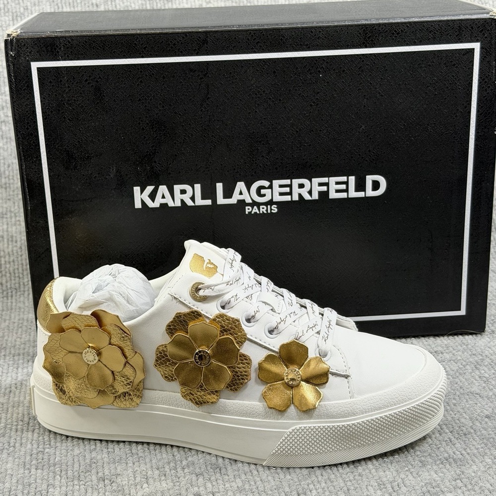 Karl Lagerfeld Paris Size-6.5 Womens Georgia Lace Up Sneaker Leather - Picture 2 of 13